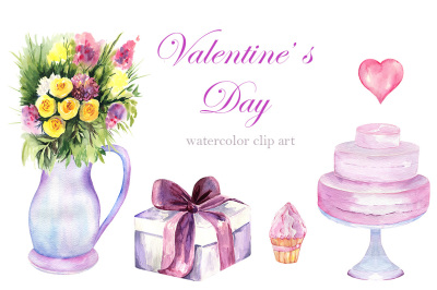 Watercolor Valentine&#039;s Day Set