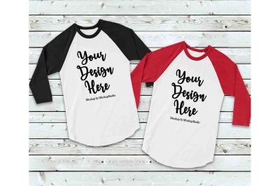 Matching Couples Two Raglans Mockup&2C; Black Red Sleeve Raglans Mock Up