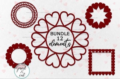 Heart circle square frame bundle papercutting svg cut files