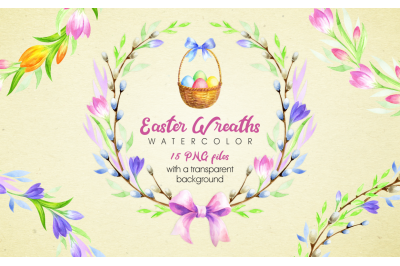 Easter Wreaths. Watercolor clip arts