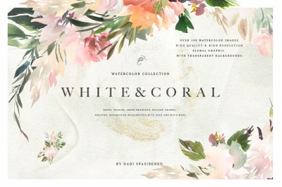 Watercolor White &amp; Coral Flowers