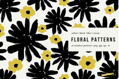 10 Seamless Bold Floral Patterns Set