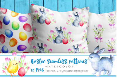 Easter seamless patterns. Watercolor