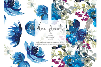 Watercolor Blue Flowers Digital Design Paper Pack