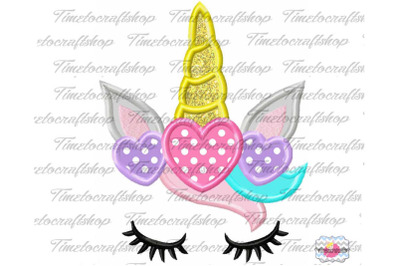 Valentine Unicorn Hearts and Eyelashes Applique Embroidery