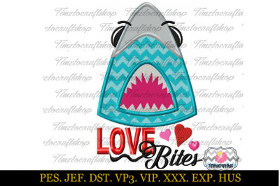 Valentine&#039;s Day Shark Love Bites Embroidery Applique Design