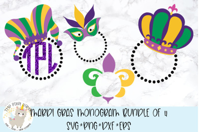 Mardi Gras Monogram Bundle of 4 SVGs