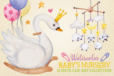 Watercolor Baby Nursery Clip Art Set