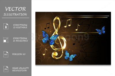 Musical Key with Blue Butterflies