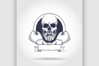 Hand drawn skull with boxing gloves