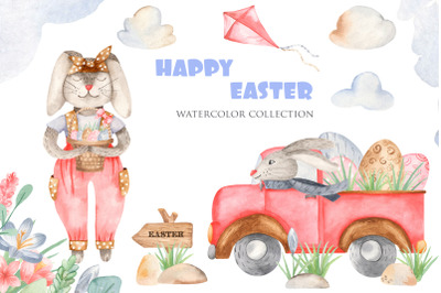 Happy Easter. Watercolor collection.