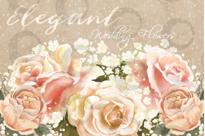 Elegant Wedding Flowers | PNG/JPEG | Clip Art Illustrations