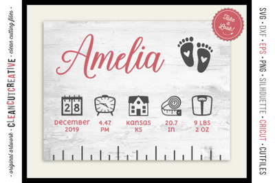 BABY BIRTH STATS RULER vector elements SVG file for crafters