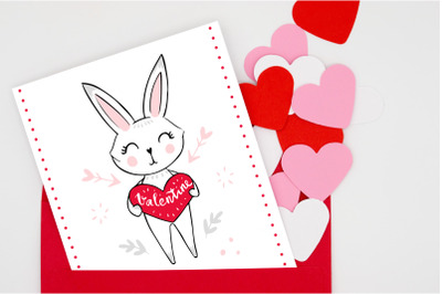 Happy Valentine&#039;s Day. Cute bunnies