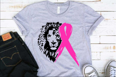 Lion Head Breast Cancer Ribbon SVG heart love fight Awareness 1235S