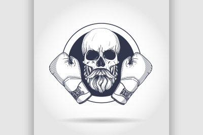 Hand drawn skull with boxing gloves