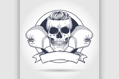 Hand drawn skull with boxing gloves