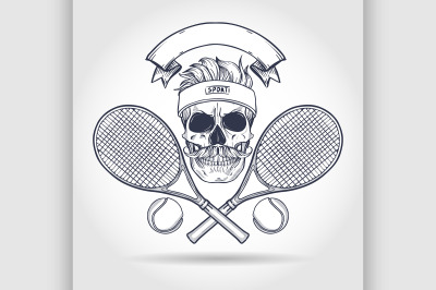 Skull with tennis racquets