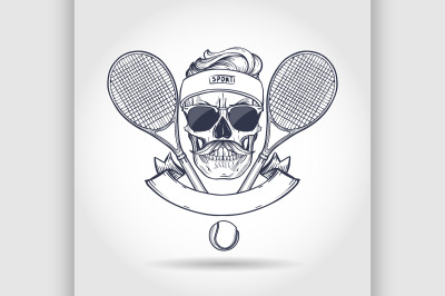 Skull with tennis racquets