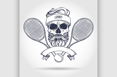 Skull with tennis racquets