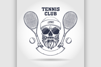 Skull with tennis racquets