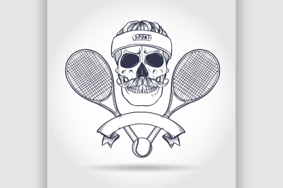 Skull with tennis racquets