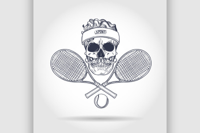 Skull with tennis racquets