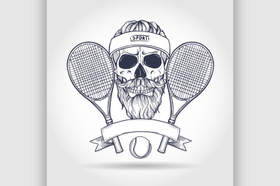 Skull with tennis racquets