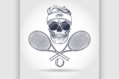 Skull with tennis racquets