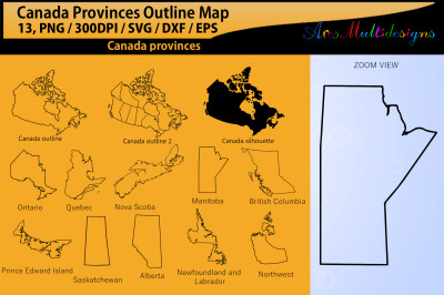 Canadian Provinces outline / SVG / EPS / PNG / Dxf / Canada Provinces