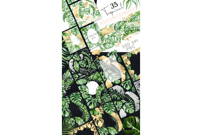 35 Tropical Arrangements watercolor jungle clipart