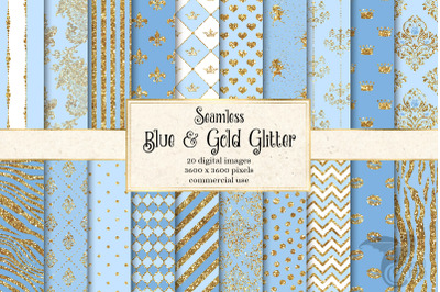 Blue and Gold Glitter Digital Paper