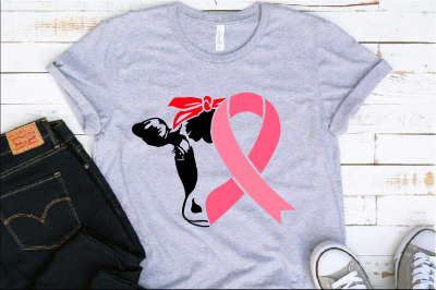 Cow Head whit Bandana Breast Cancer Ribbon SVG love faith hope 1240s