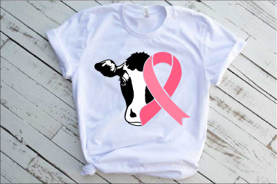 Cow Head whit Breast Cancer Ribbon SVG love faith hope FARM 1241s