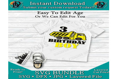 Download Download Birthday Boy Svg Dump Truck 3rd Birthday Three Happy Birthday Free