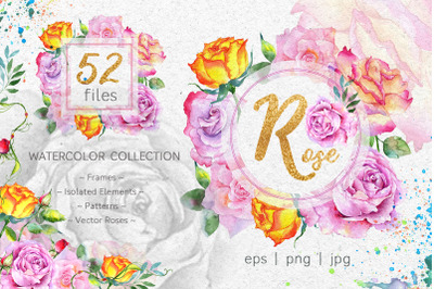 Pink roses collection watercolor png