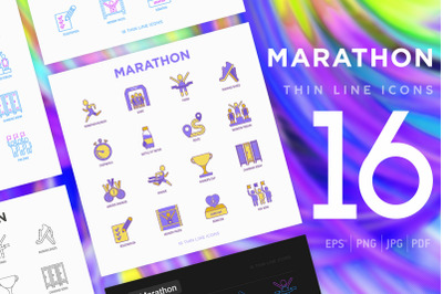 Marathon | 16 Thin Line Icons Set