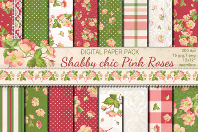 Shabby chic pink roses seamless patterns