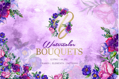 Bouquets of purple flowers Watercolor PNG