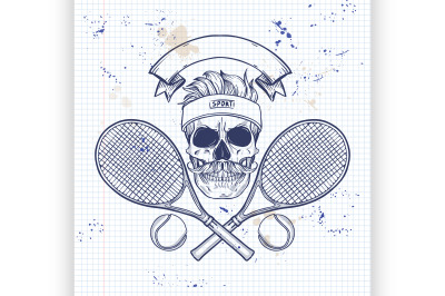 Skull with tennis racquets