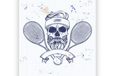 Skull with tennis racquets