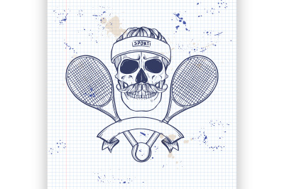 Skull with tennis racquets