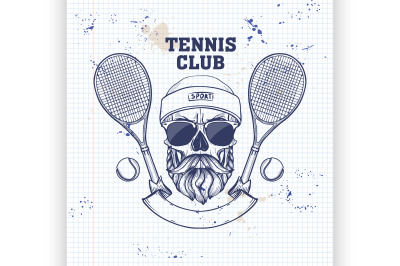 Skull with tennis racquets