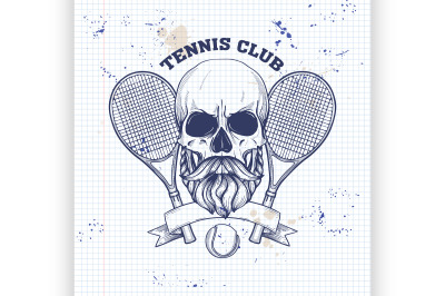 Skull with tennis racquets