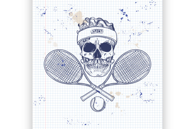 Skull with tennis racquets