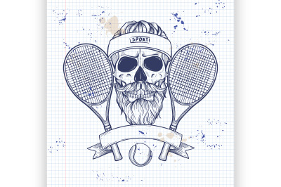 Skull with tennis racquets