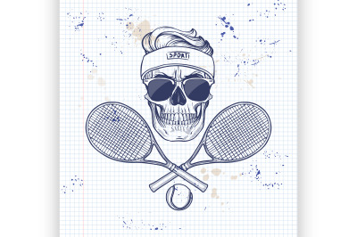 Skull with tennis racquets