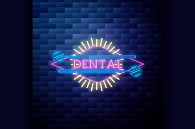 Vintage dental emblem glowing neon sign