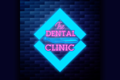 Vintage dental emblem glowing neon sign