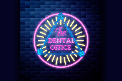 Vintage dental emblem glowing neon sign